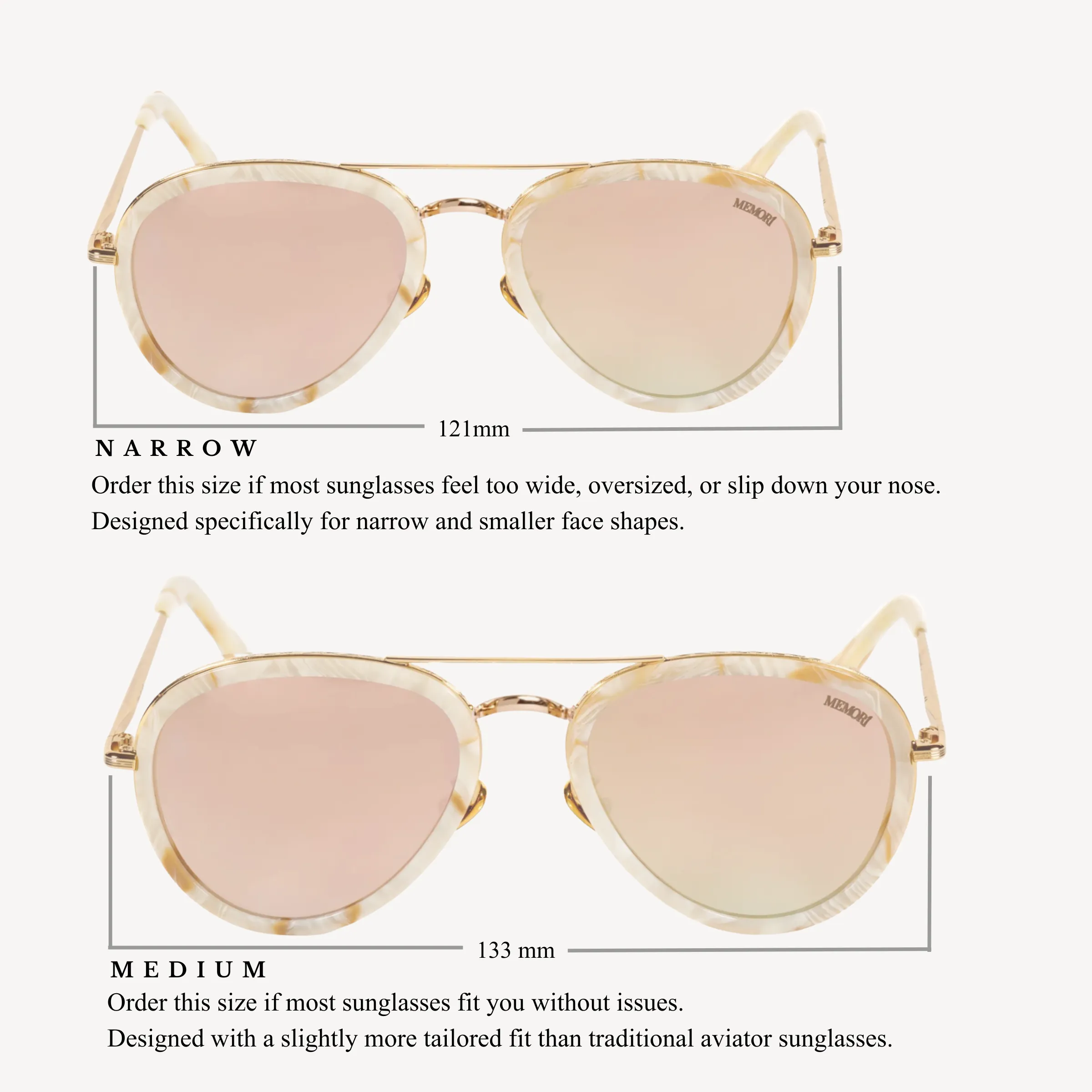 Aviator Sunglasses - Gold with mirrored lenses sold by Memori Eyewear product image thumbnail 3