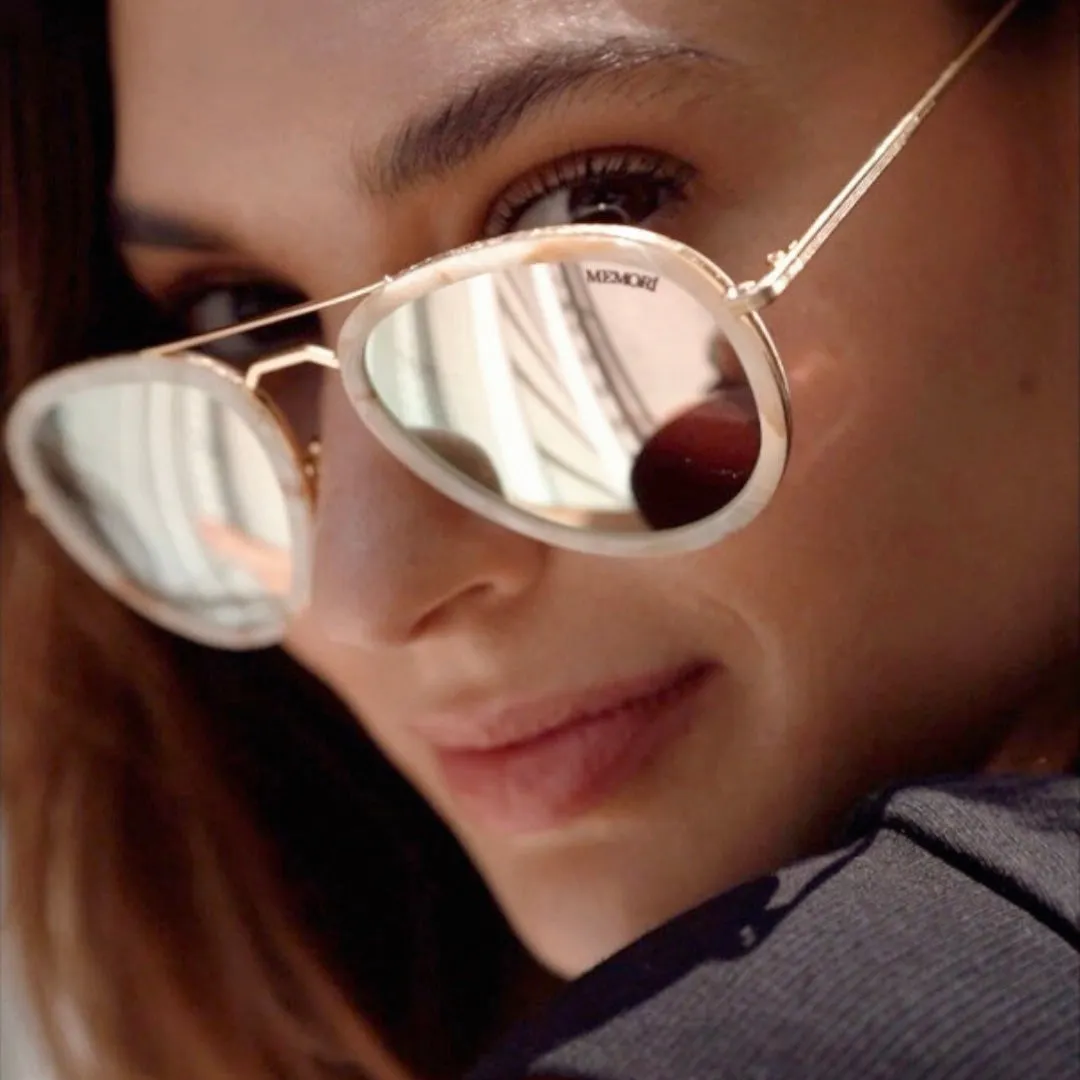 Aviator Sunglasses - Gold with mirrored lenses sold by Memori Eyewear product image thumbnail 2