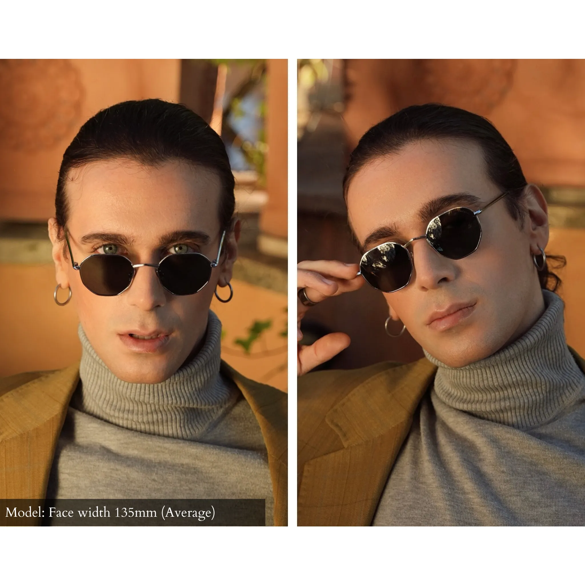 Hexagon Sunglasses in Silver - Green Lenses sold by Memori Eyewear product image thumbnail 2