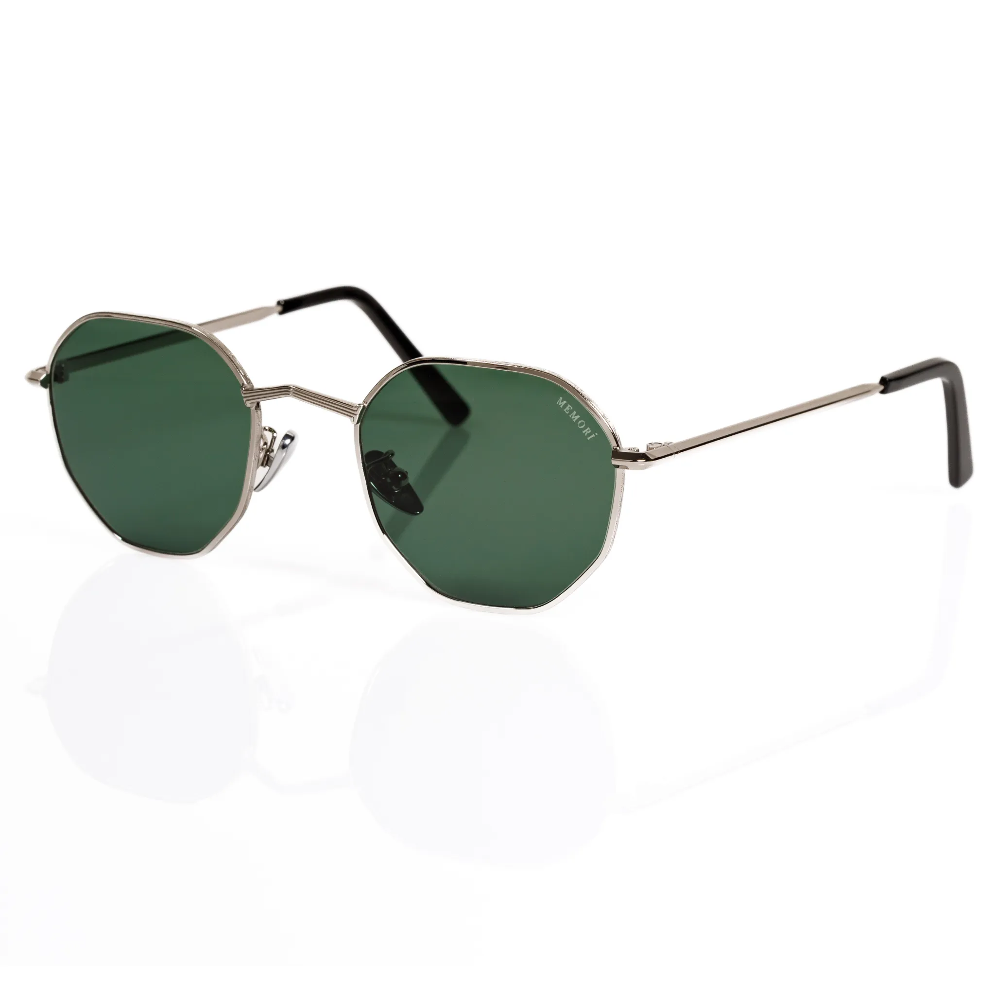 Hexagon Sunglasses in Silver - Green Lenses sold by Memori Eyewear product image thumbnail 5