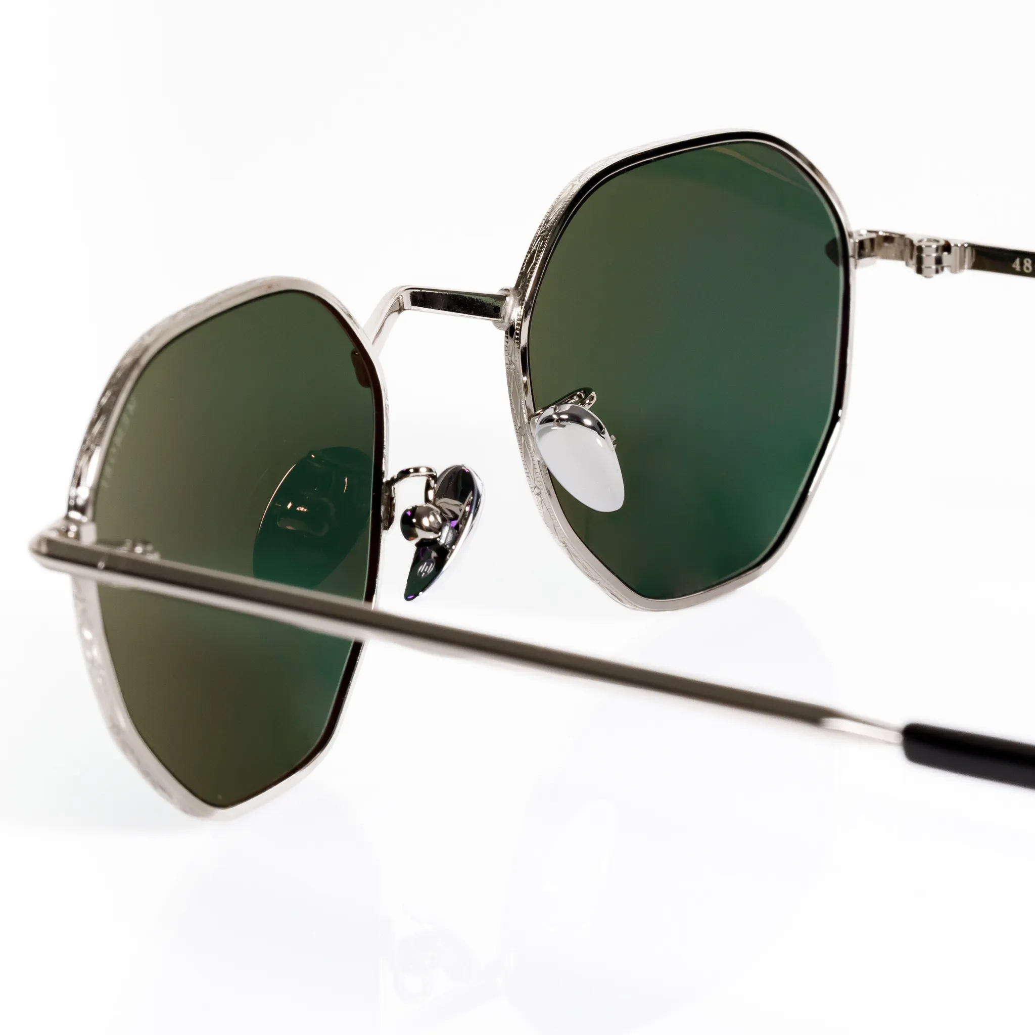 Hexagon Sunglasses in Silver - Green Lenses sold by Memori Eyewear product image thumbnail 3