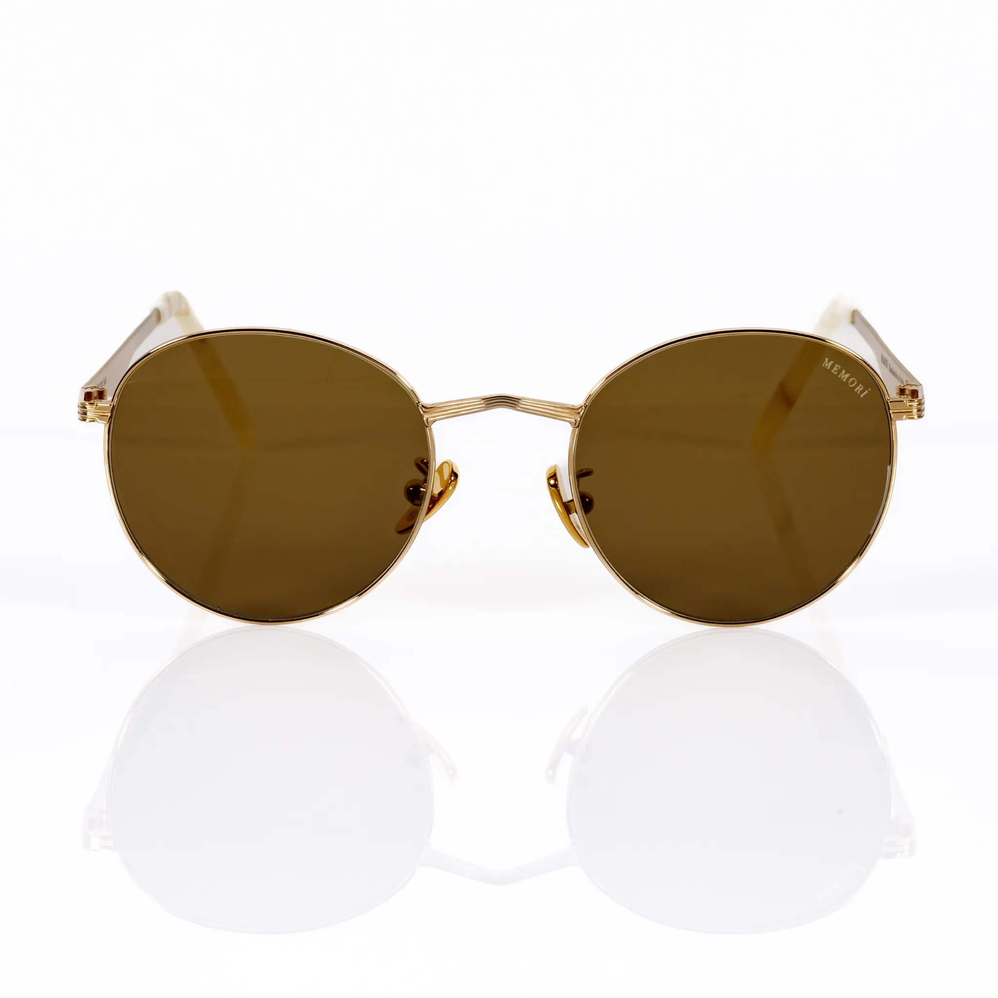 Round Sunglasses in Gold - Warm Brown Lenses sold by Memori Eyewear