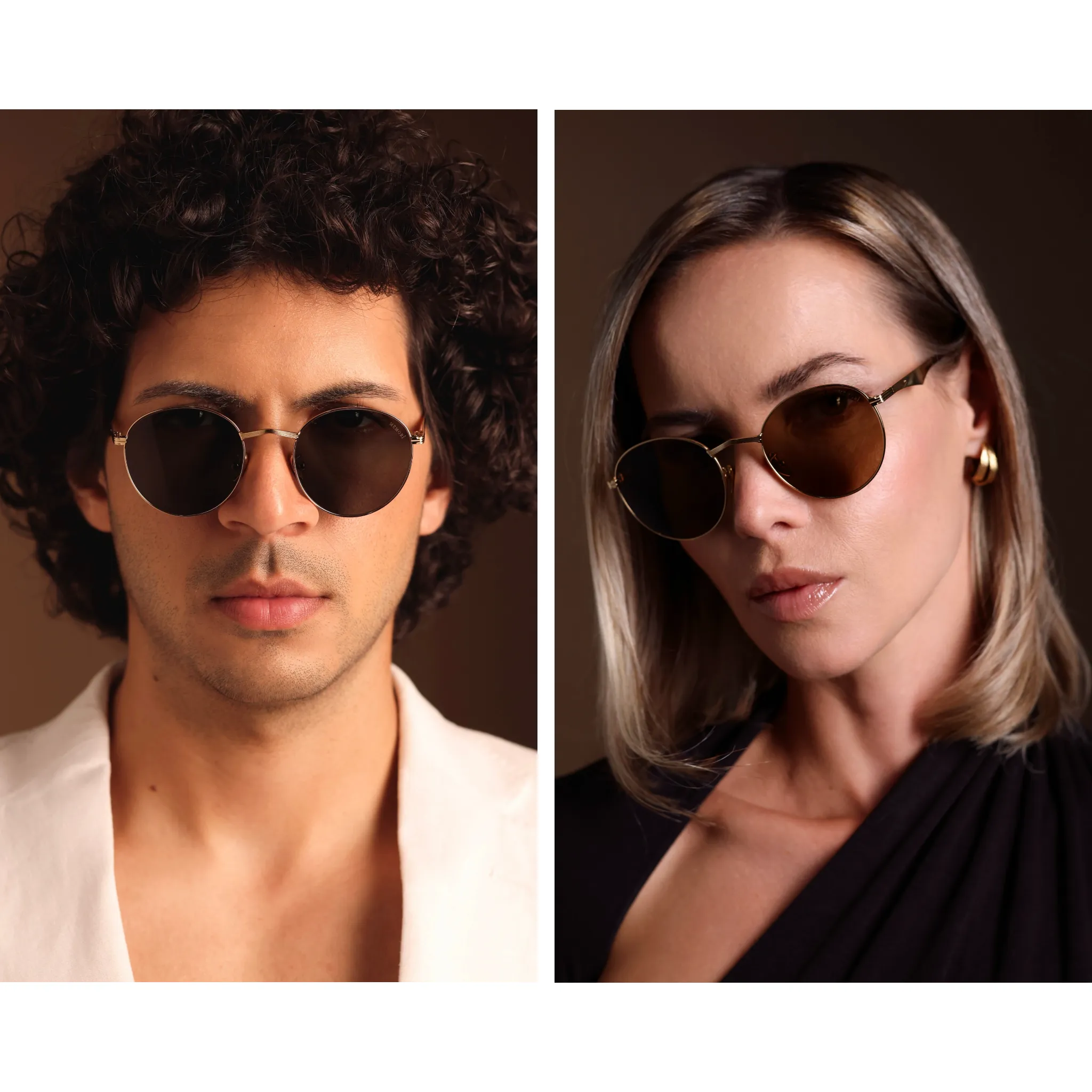 Round Sunglasses in Gold - Warm Brown Lenses sold by Memori Eyewear product image thumbnail 2