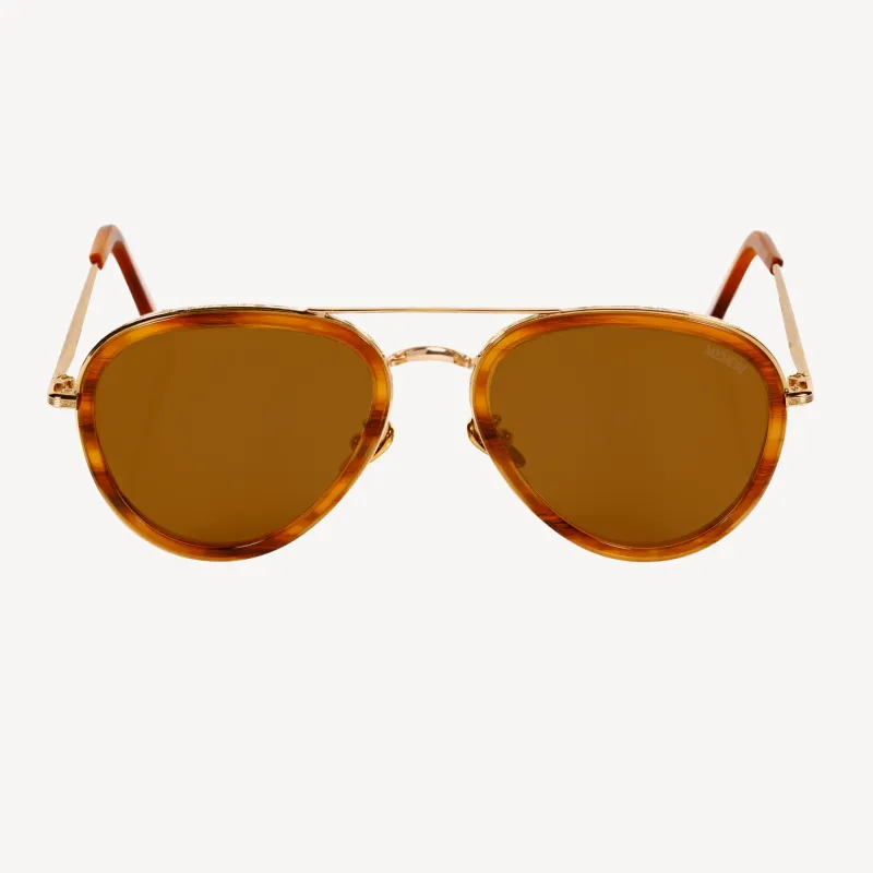 Framed Aviator - Gold, Wood Grain Acetate, Brown Lens made by Memori Eyewear