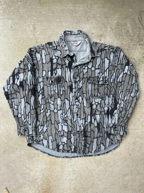 Vintage Cabela’s Worn & Faded Trebark Camo Chamoid Shirt (XL) made by Trebark
