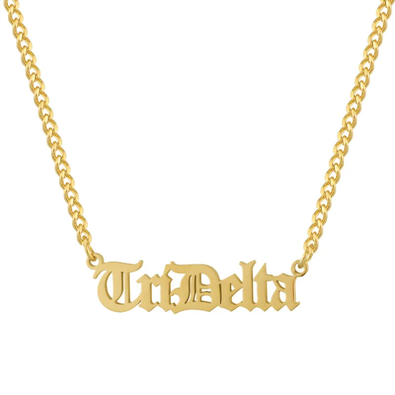 Sorority Custom/Personalized Gothic Curb Nameplate Necklace sold by Evry Jewels