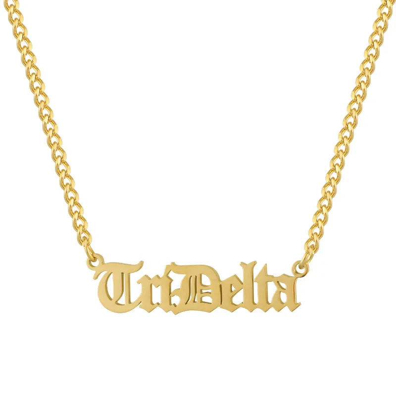 Sorority Custom/Personalized Gothic Curb Nameplate Necklace sold by Evry Jewels