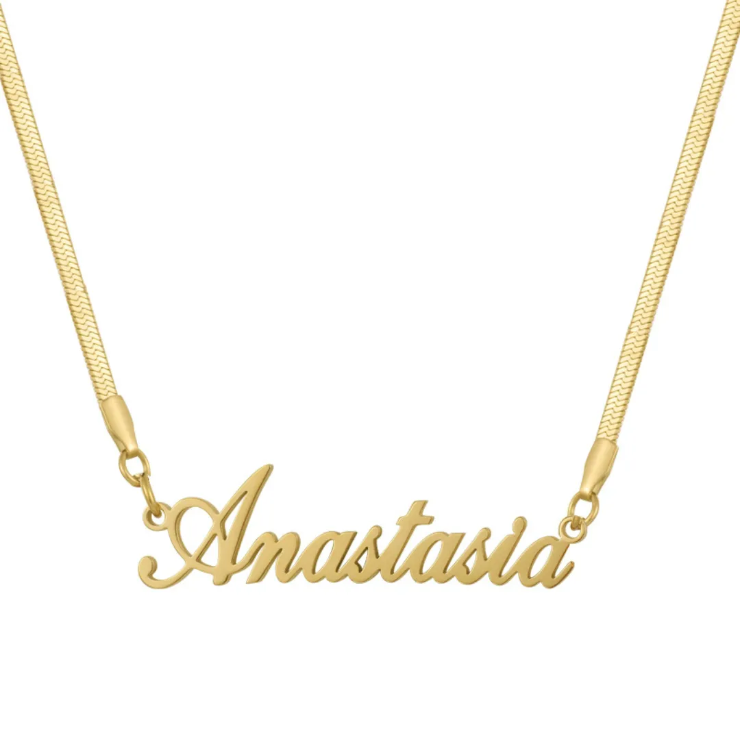 Custom/Personalized Herringbone Nameplate Necklace sold by Evry Jewels