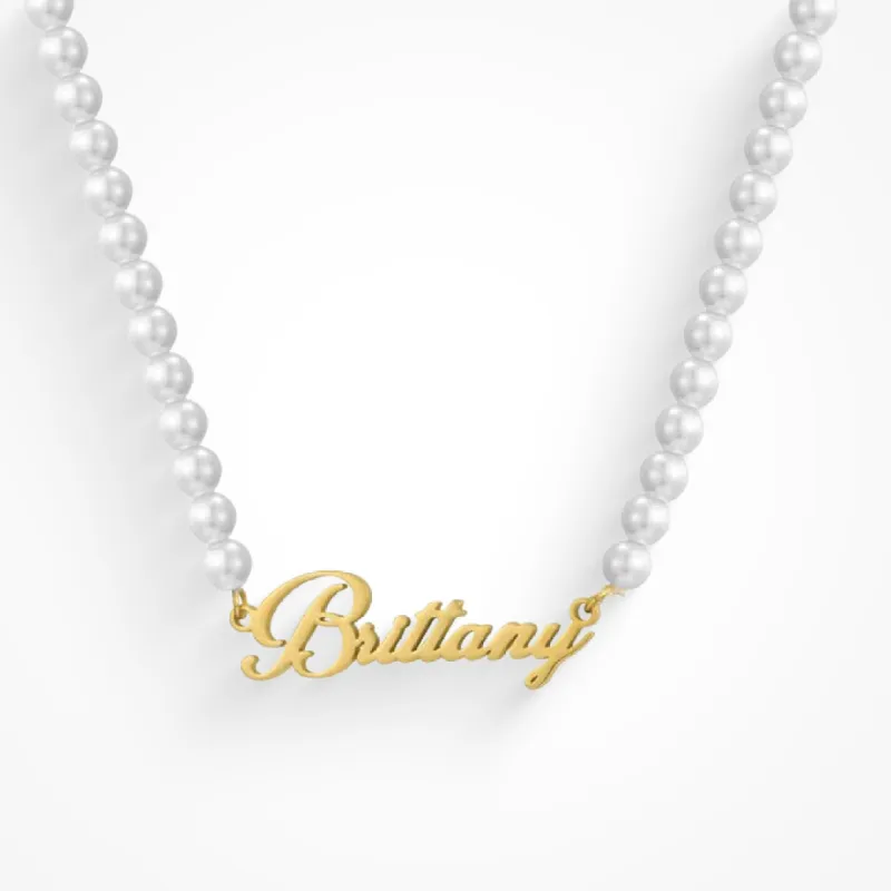 Custom/Personalized Pearl Nameplate Necklace sold by Evry Jewels