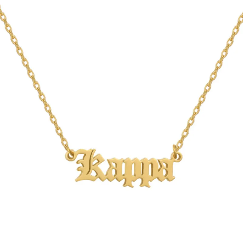 Sorority Custom/Personalized Gothic Nameplate Necklace sold by Evry Jewels