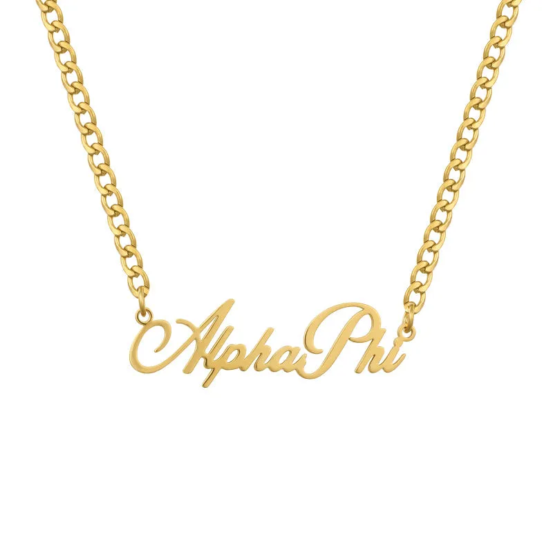 Sorority Custom/Personalized Script Curb Nameplate Necklace sold by Evry Jewels
