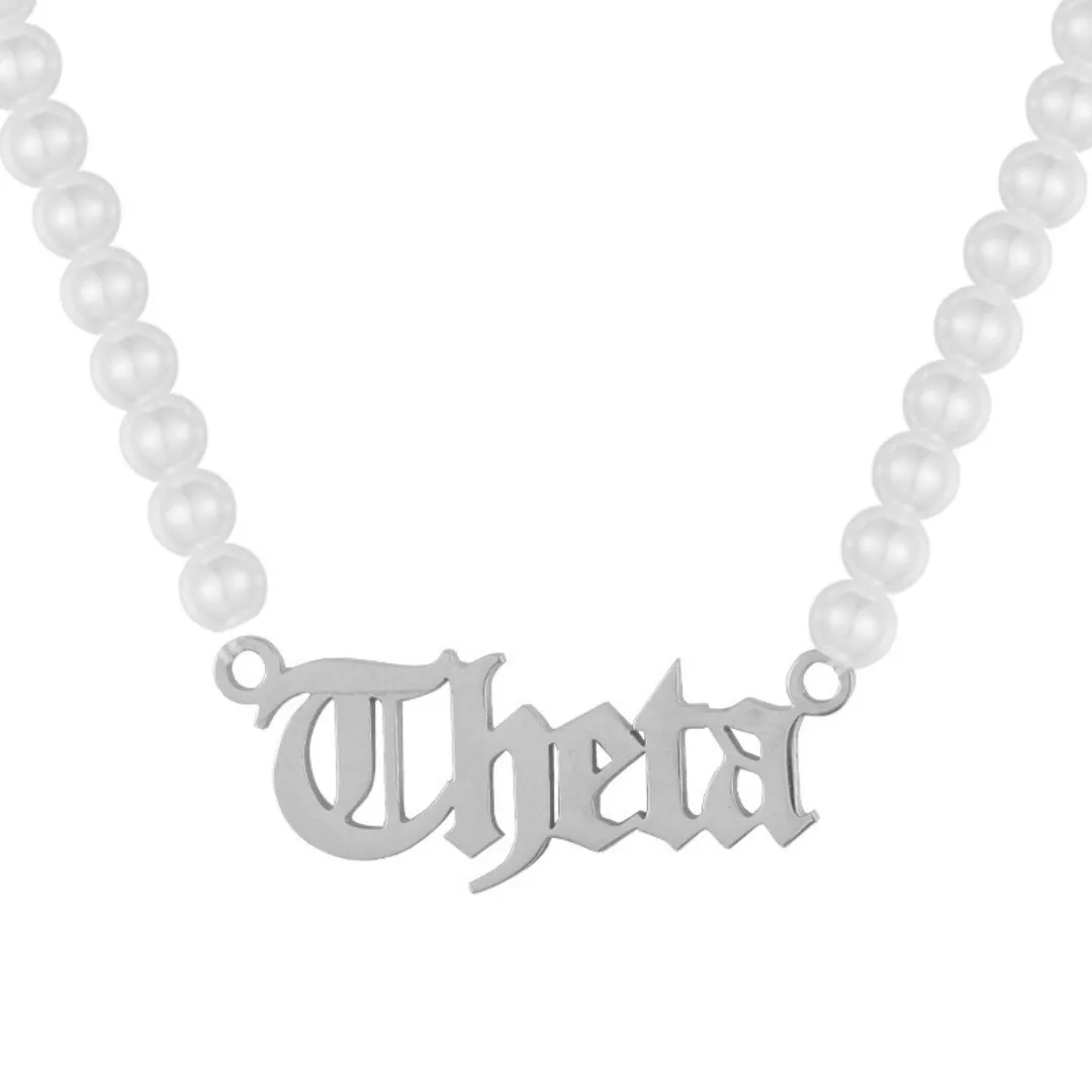 Sorority Custom/Personalized Pearl Nameplate Gothic Necklace sold by Evry Jewels product image thumbnail 2