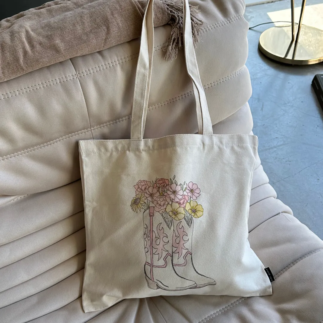 Boots 'n Flowers Tote Bag sold by Evry Jewels