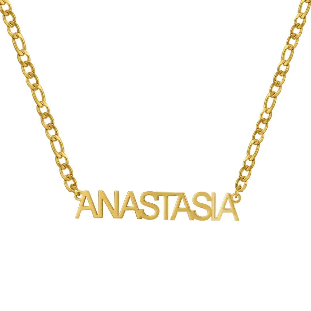 Custom/Personalized Nameplate Figaro Necklace sold by Evry Jewels product image thumbnail 4