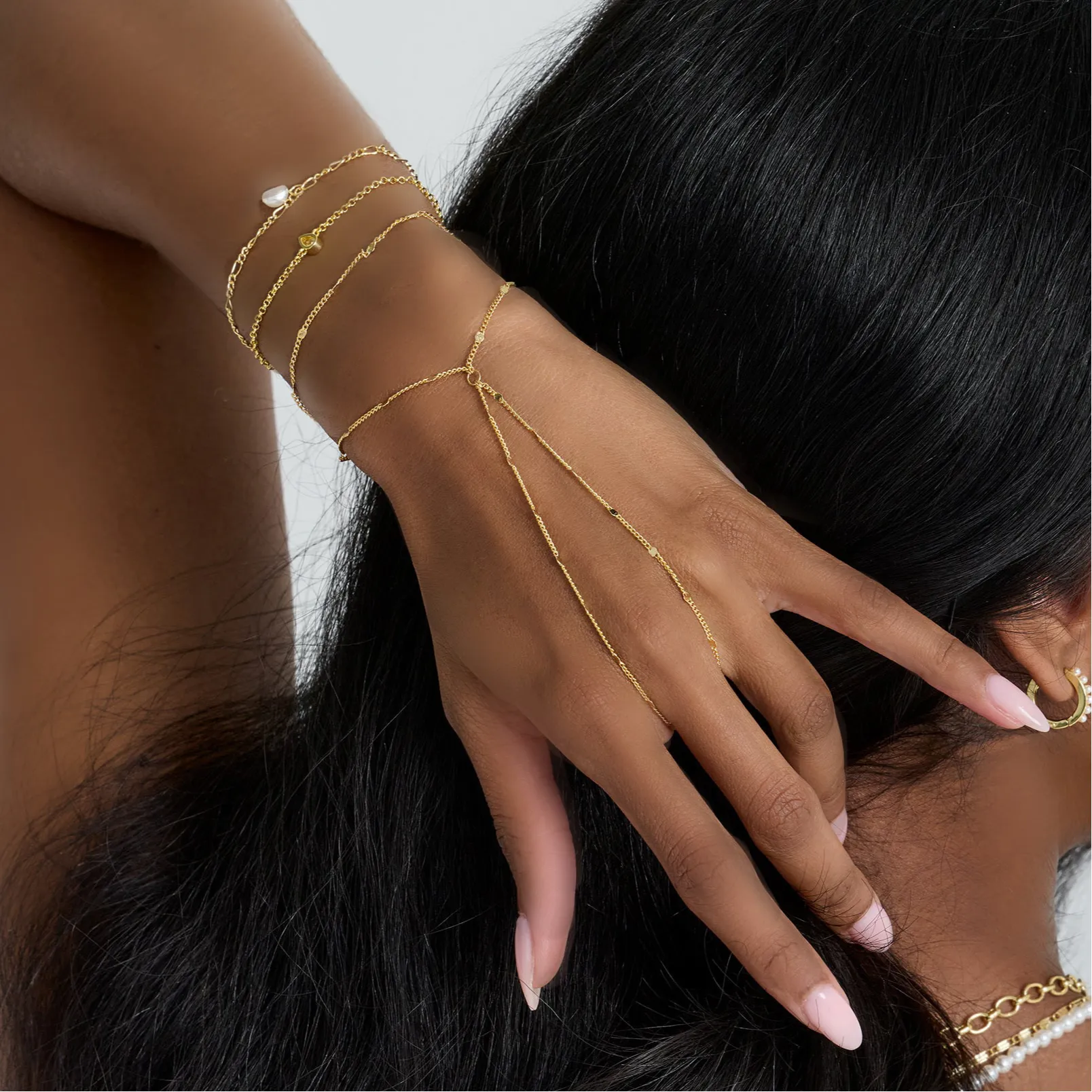 Dainty Energy Bundle: 3 Piece Bracelet and Hand Chain Bundle sold by Evry Jewels