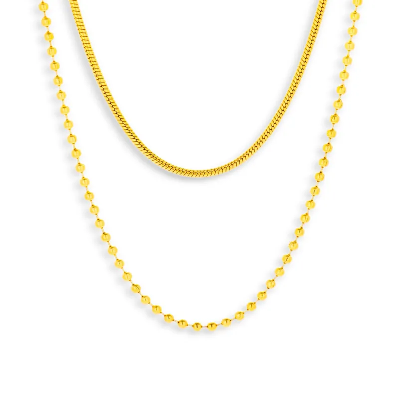 Layered Snake & Bead Chain Necklace sold by Evry Jewels