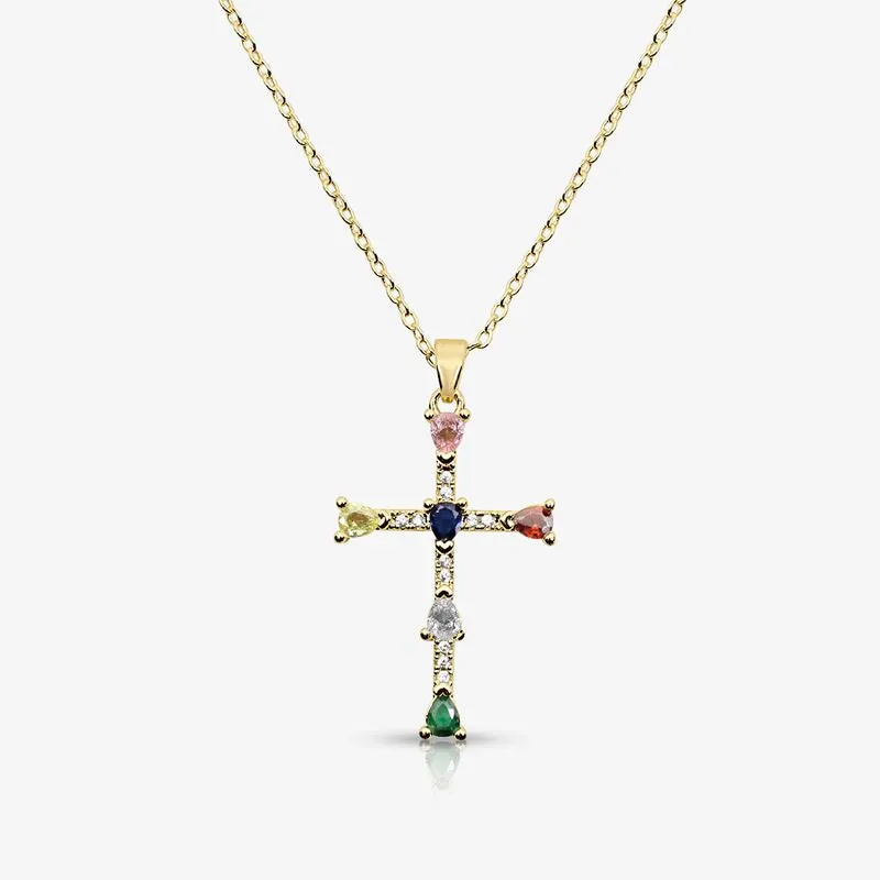 Rainbow Blessings Cross Necklace sold by Evry Jewels