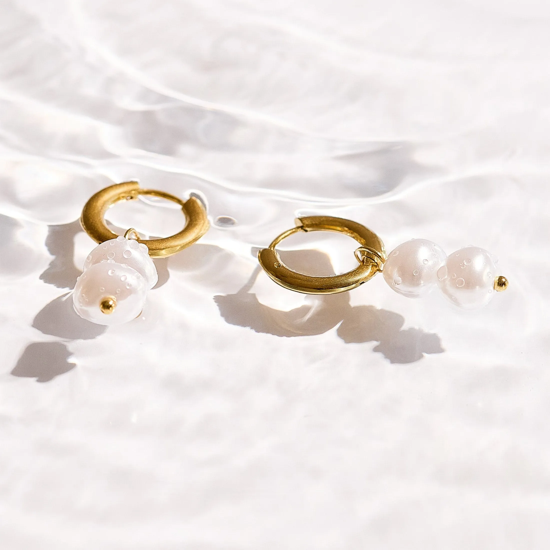 Double Pearl Drop Hoop Earrings sold by Evry Jewels product image thumbnail 3