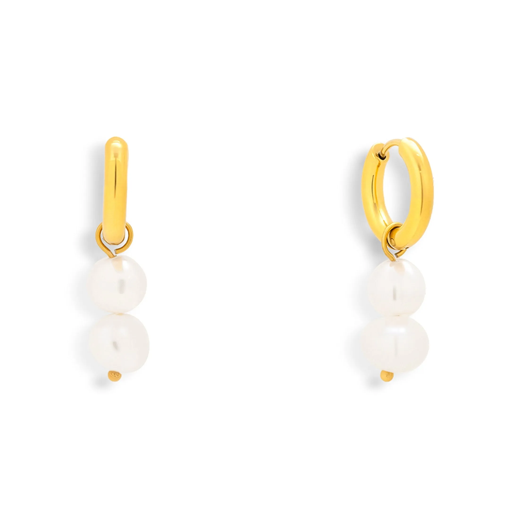 Double Pearl Drop Hoop Earrings sold by Evry Jewels