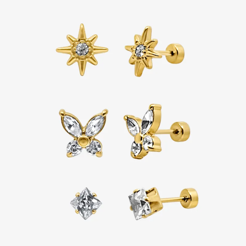 Eternal Twinkle 3 Pack Flat Back Earrings Set made by Evry Jewels