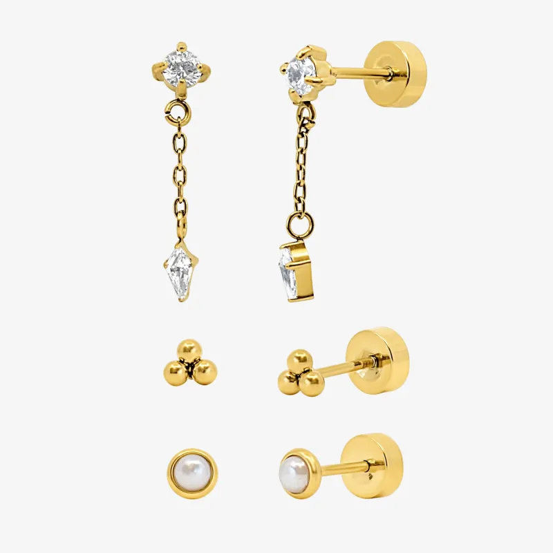 Starry Babe Flat Back 3 Piece Earring Set made by Evry Jewels
