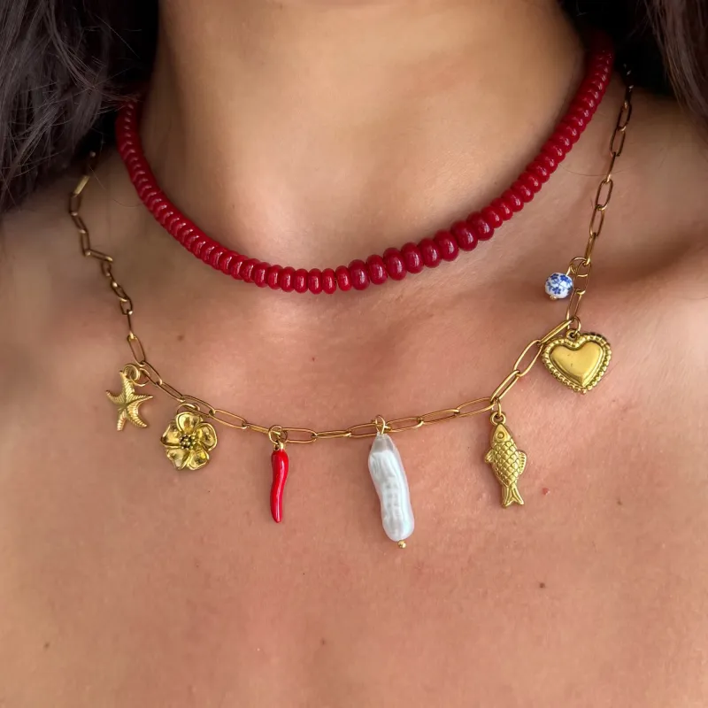 Scarlet Glow Beaded Necklace made by Evry Jewels