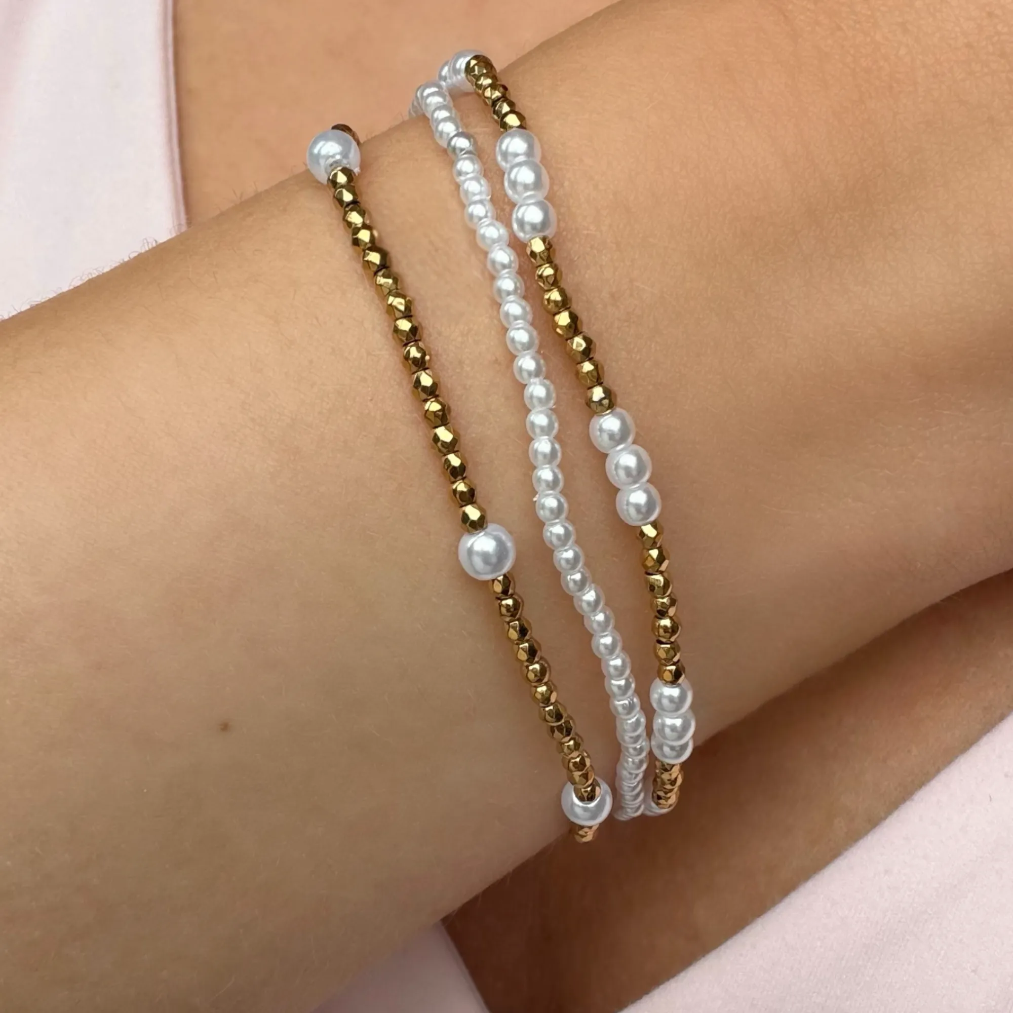 Pearl Flow Beaded Bracelet 3 Piece Set sold by Evry Jewels