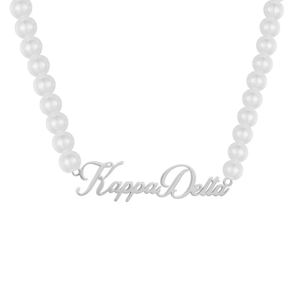 Sorority Custom/Personalized Pearl Nameplate Script Necklace sold by Evry Jewels product image thumbnail 4