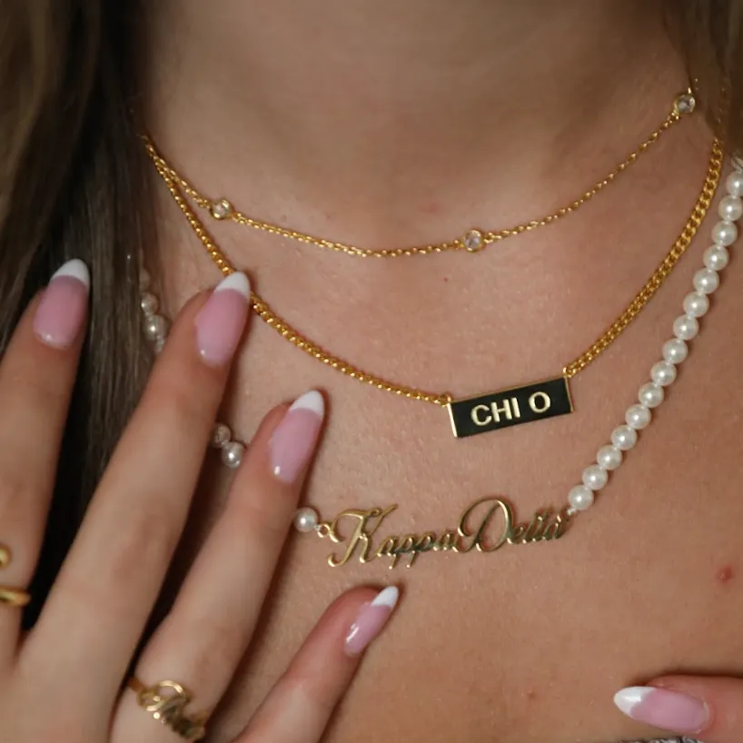 Sorority Custom/Personalized Pearl Nameplate Script Necklace sold by Evry Jewels product image thumbnail 3