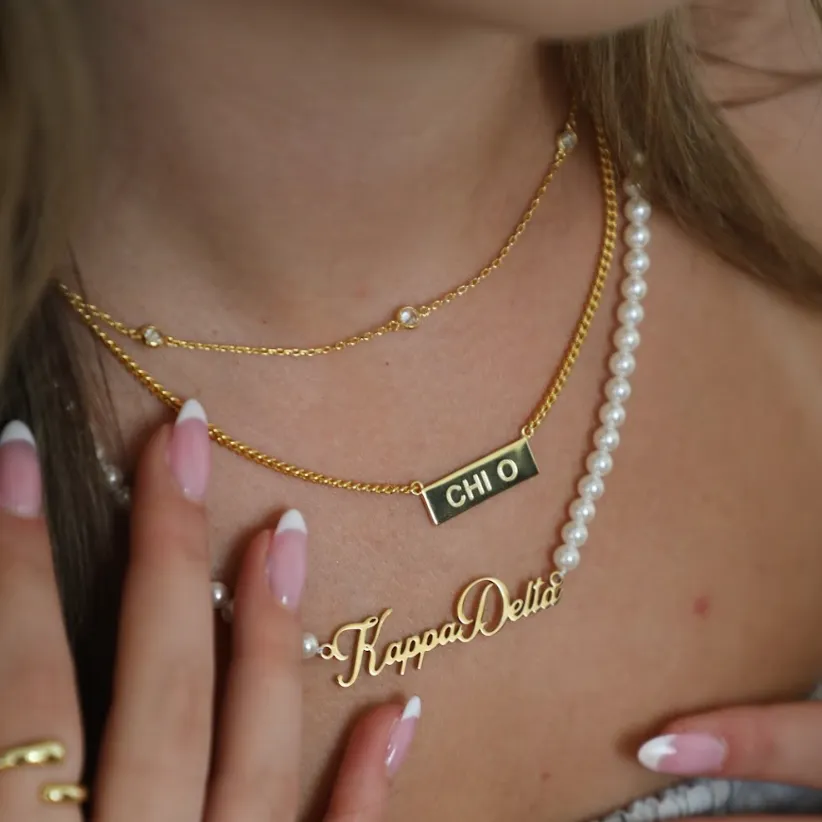 Sorority Custom/Personalized Pearl Nameplate Script Necklace sold by Evry Jewels product image thumbnail 2