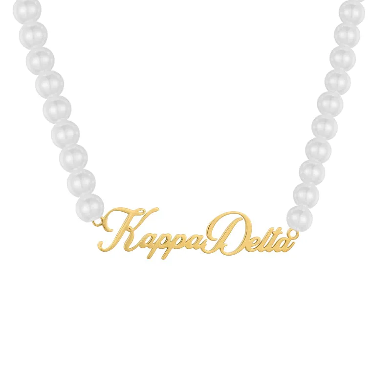 Sorority Custom/Personalized Pearl Nameplate Script Necklace sold by Evry Jewels