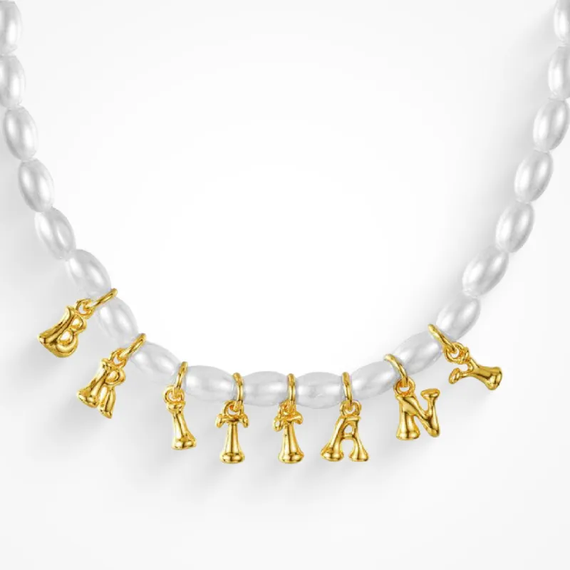 Custom/Personalized Bubble Letter Pearl Necklace sold by Evry Jewels