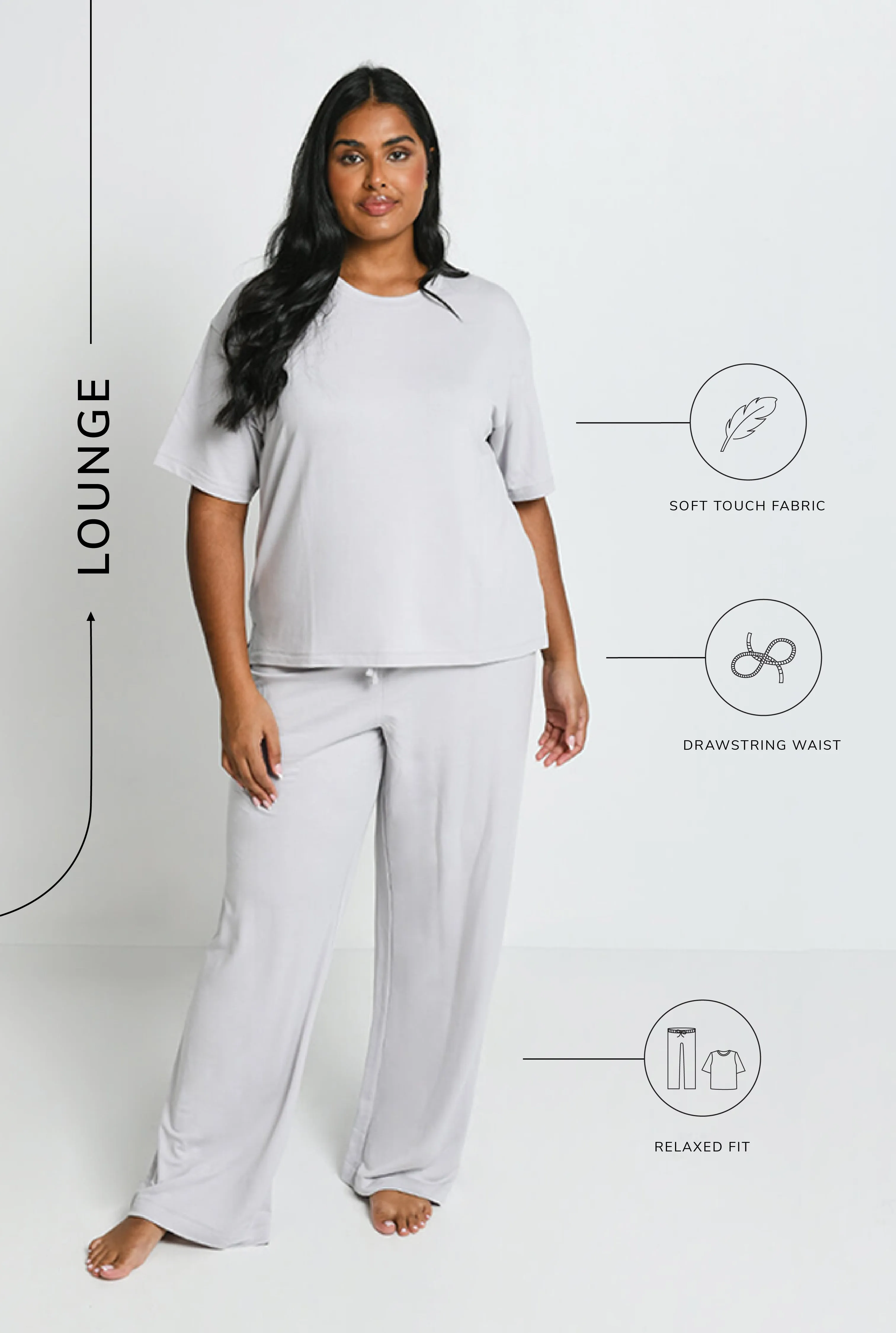 Soft Touch Wide Leg Lounge Set - Grey sold by LOVALL product image thumbnail 3