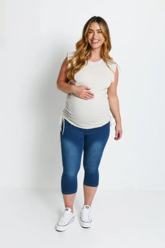 Maternity Cropped Jeggings - Mid Blue made by LOVALL
