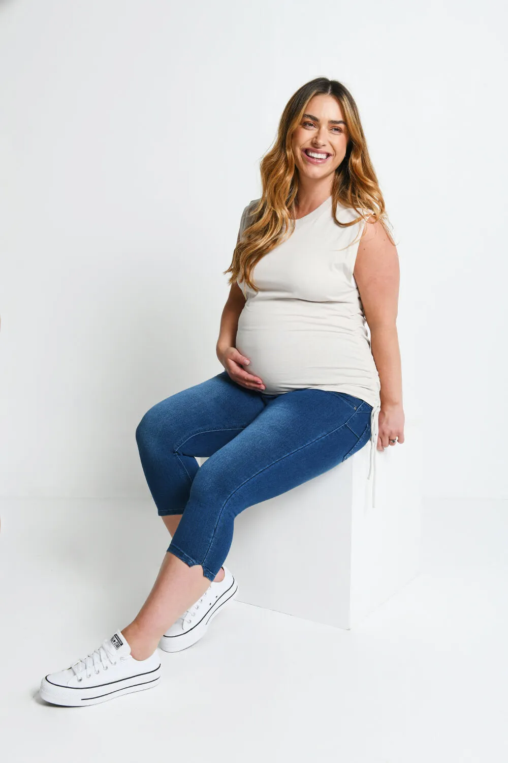 Maternity Cropped Jeggings - Mid Blue sold by LOVALL product image thumbnail 5