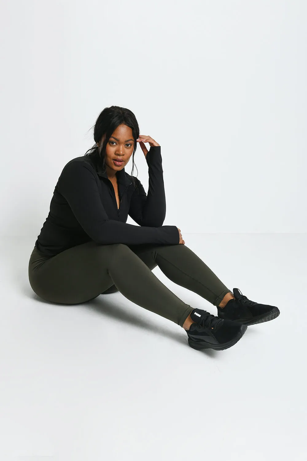 Curve Focus High Waisted Sports Leggings - Olive Green sold by LOVALL product image thumbnail 5