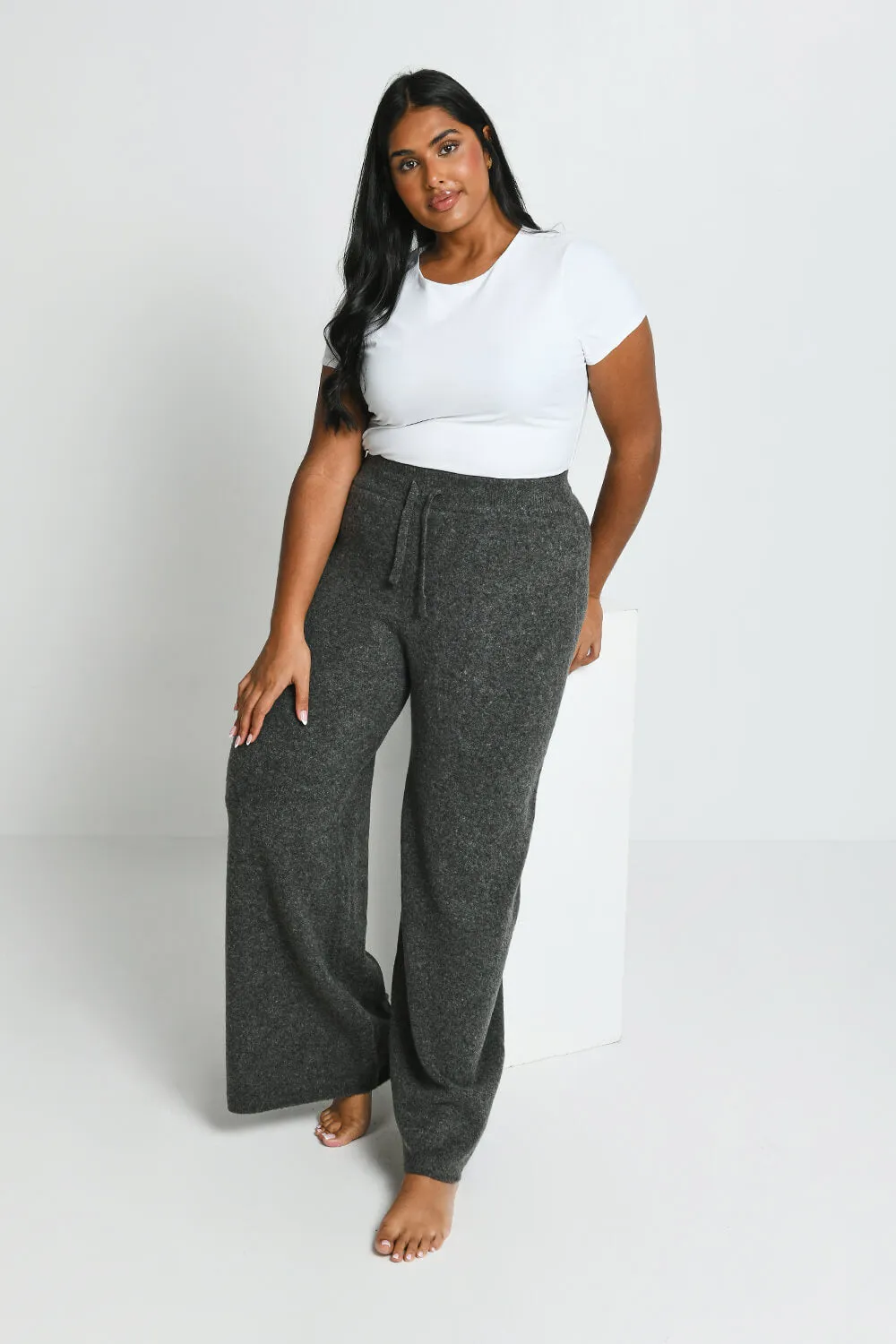 Curve Knit Wide Leg Lounge Trousers - Grey sold by LOVALL product image thumbnail 2