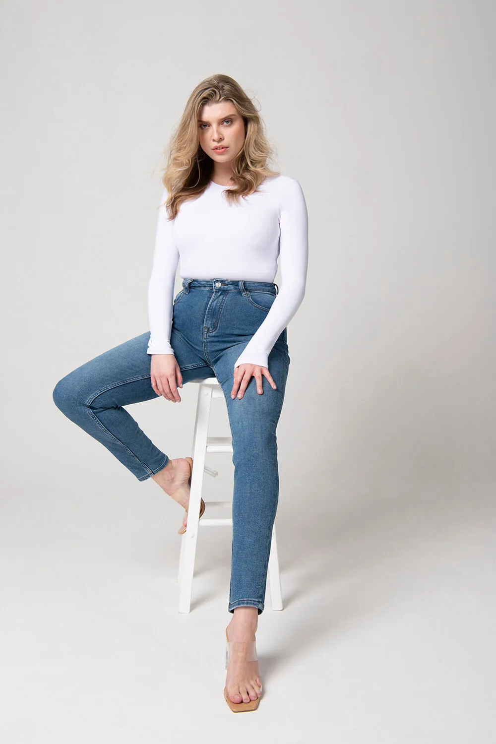 Slim Fit Mom Jeans - Mid Blue sold by LOVALL product image thumbnail 5