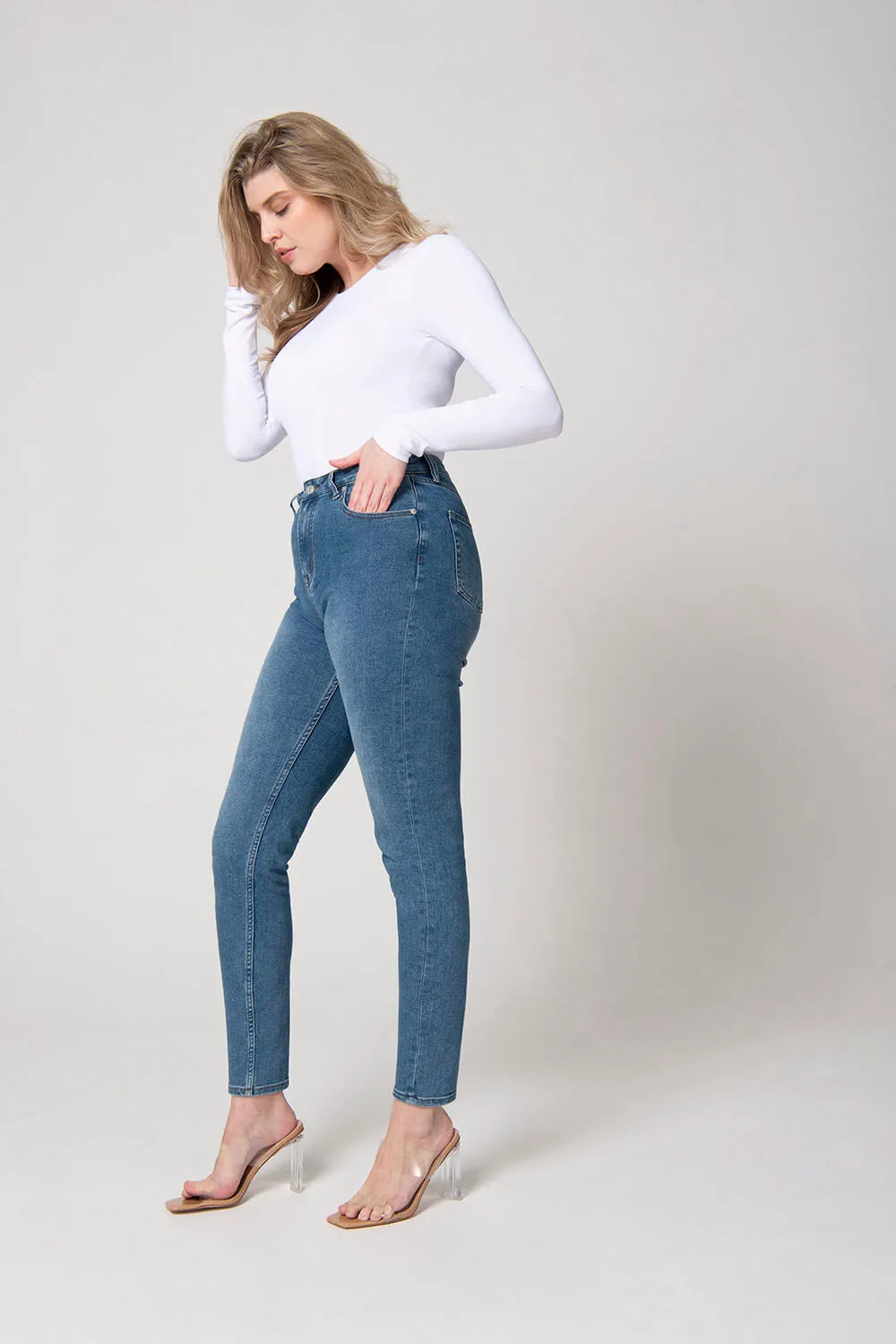 Slim Fit Mom Jeans - Mid Blue sold by LOVALL product image thumbnail 4