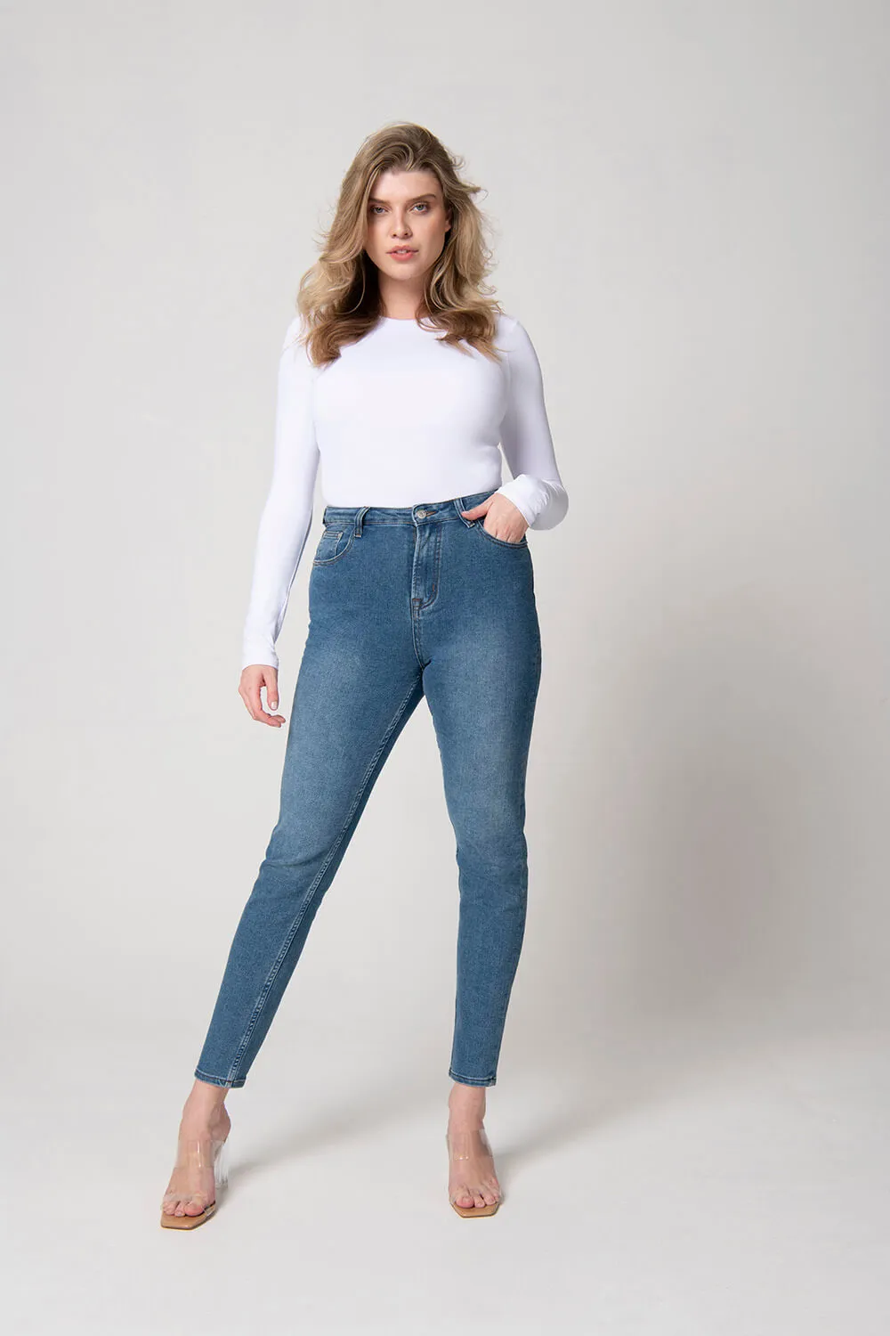 Slim Fit Mom Jeans - Mid Blue sold by LOVALL