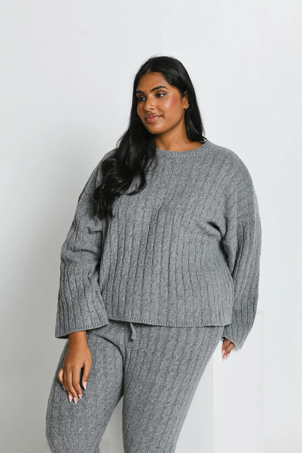 Curve Cable Knit Jumper - Grey sold by LOVALL product image thumbnail 5