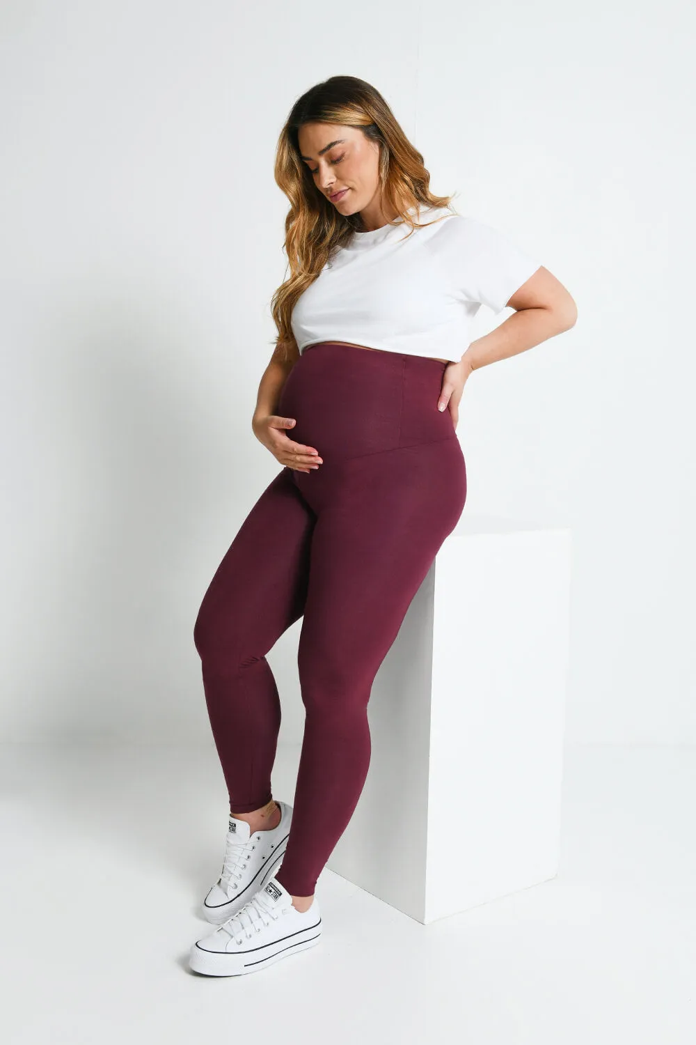 Maternity Lightweight Everyday Leggings - Burgundy sold by LOVALL product image thumbnail 5