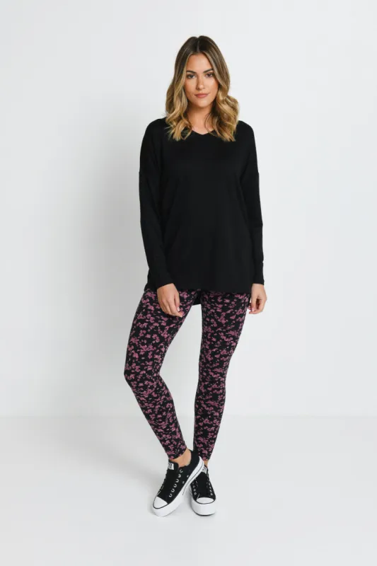 Everyday High Waisted Leggings - Black/Burgundy Floral sold by LOVALL