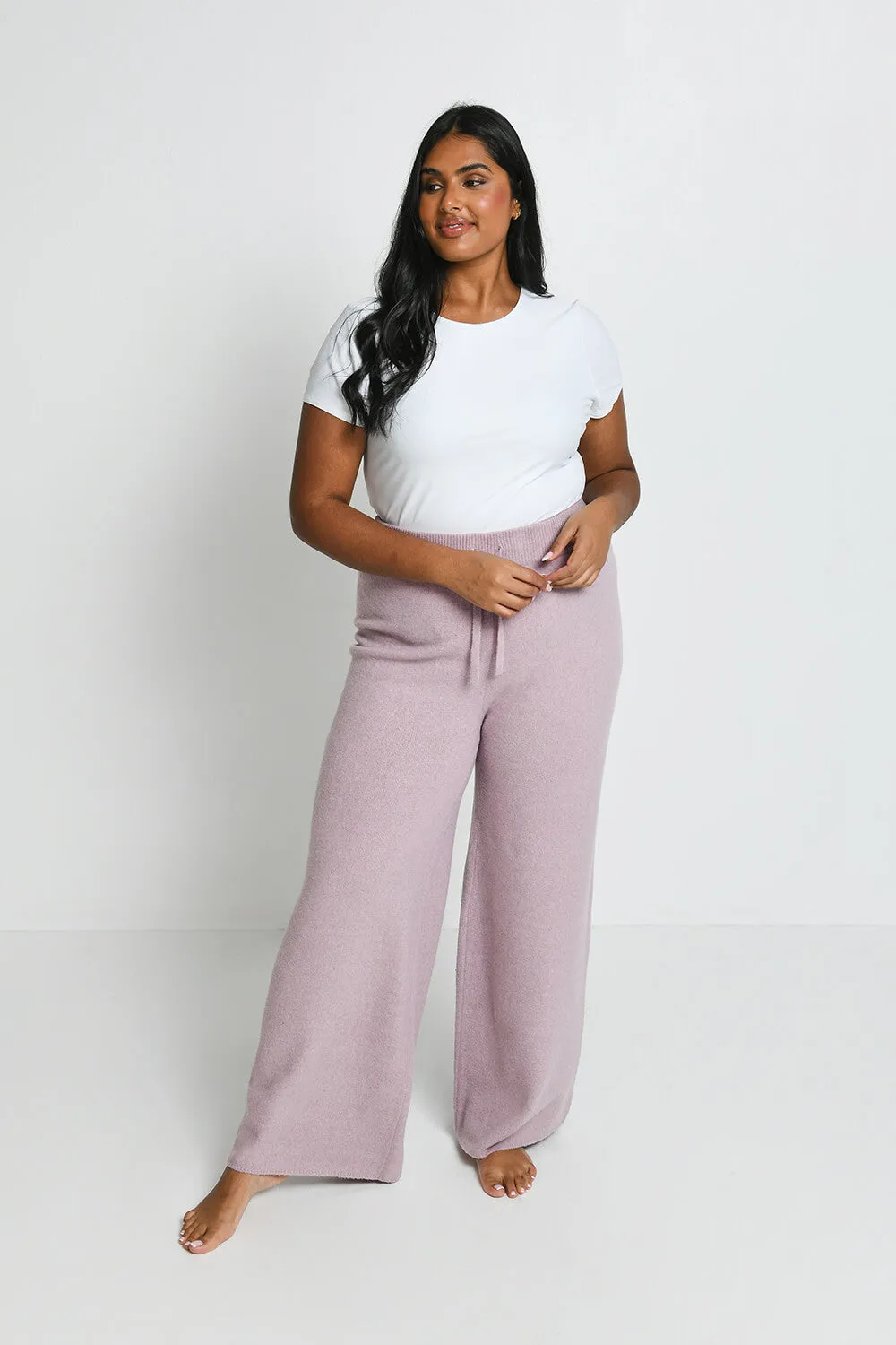 Curve Knit Wide Leg Lounge Trousers - Pink sold by LOVALL