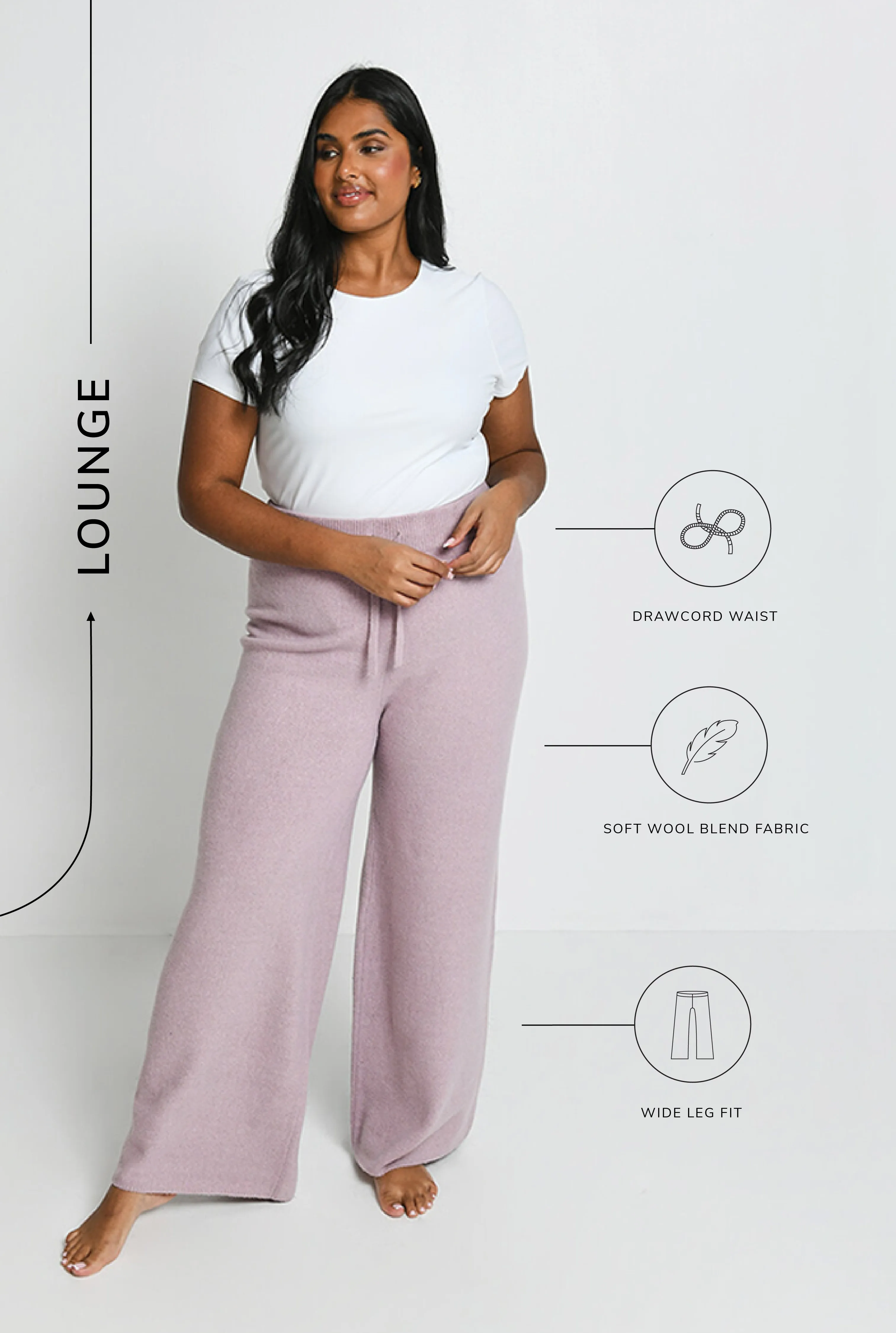 Curve Knit Wide Leg Lounge Trousers - Pink sold by LOVALL product image thumbnail 3