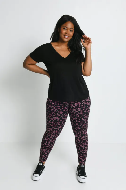Curve Everyday High Waisted Leggings - Black/Burgundy Floral sold by LOVALL