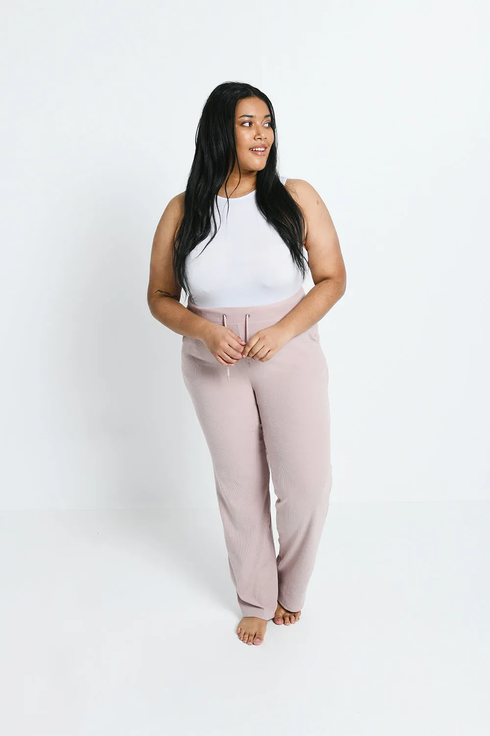 Curve Ribbed Wide Leg Trousers - Pink sold by LOVALL