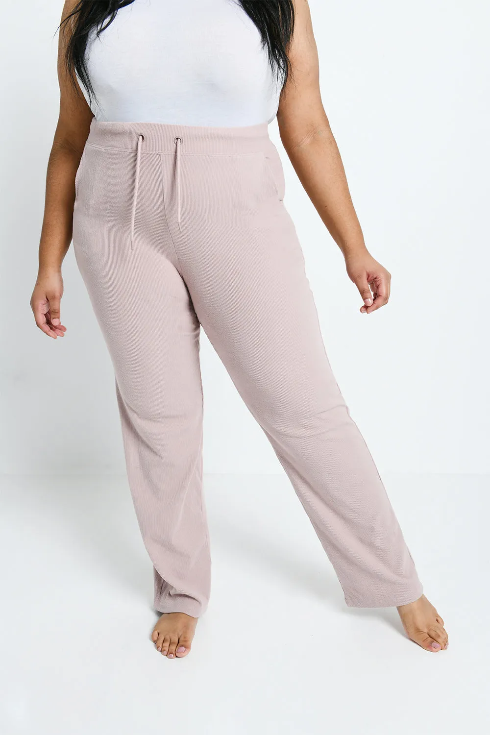 Curve Ribbed Wide Leg Trousers - Pink sold by LOVALL product image thumbnail 3
