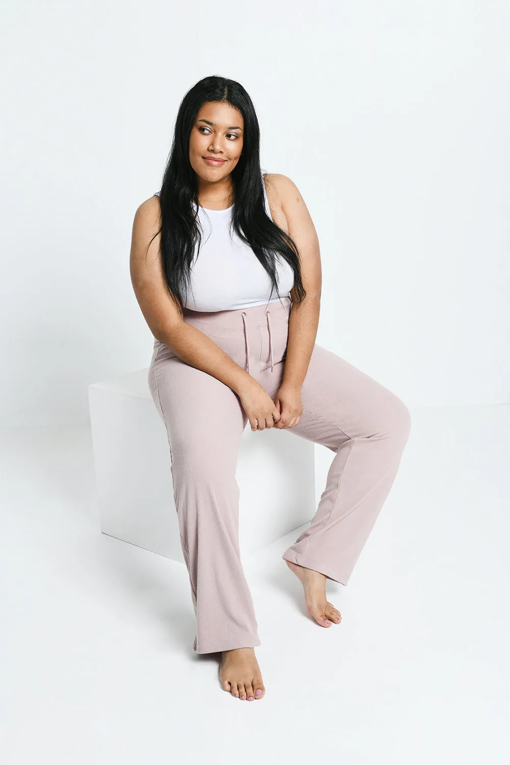 Curve Ribbed Wide Leg Trousers - Pink sold by LOVALL product image thumbnail 4