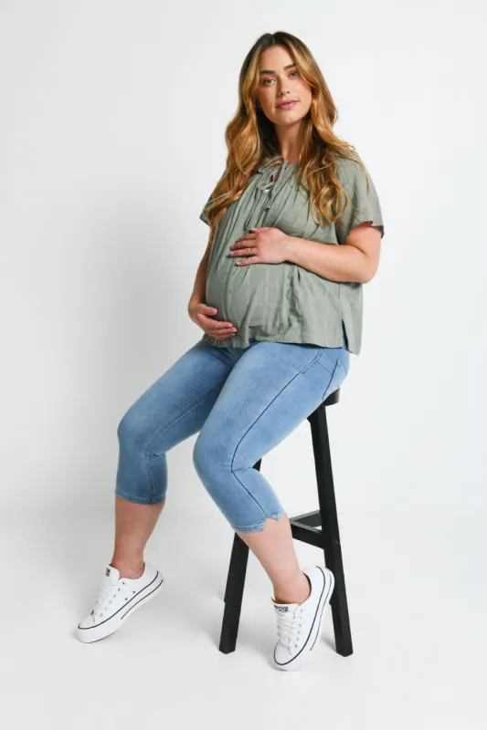 Maternity Cropped Jeggings - Light Blue sold by LOVALL